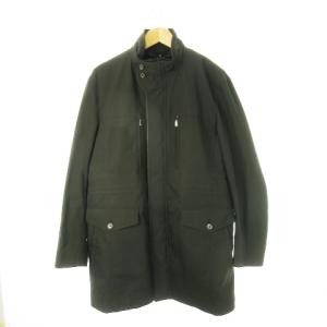 スタンドカラーコート ジップアップ 比翼 ロング丈 キルティングライナー付き L 緑 カーキ /CK5