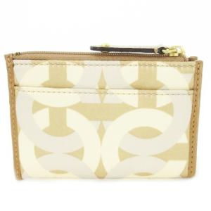 COACH コインケース 小銭入れ ナイロン レザー 革 オプアート ロゴ リング付き ベージュ 43312 /CK4