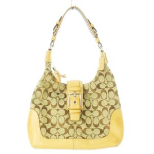 ハンドバッグ ワンショルダー キャンバス レザー 革 シグネチャー バックル 茶 ブラウン 6824 /CK23