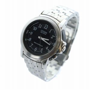 CITIZEN エコドライブ 腕時計 ウォッチ ソーラー カレンダー付き 黒文字盤 ロゴ シルバー色 A412-T002595
