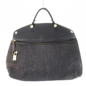 ハンドバッグ 2way ショルダーバッグ デニム キャンバス レザー 革 シボ革 ロゴ カデナ 紺 ネイビー