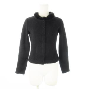 カーディガン ニット クルーネック 丸首 長袖 ファー付き ミンクファー 毛皮 カシミヤ 小さいサイズ