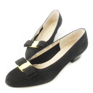 BOUTIQUE VARA パンプス ローヒール アーモンドトゥ レザー 革 スエード ヴァラリボン ロゴ