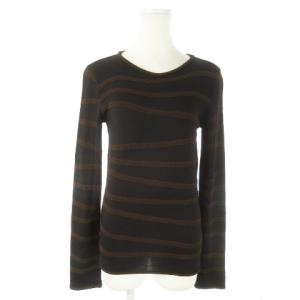 ニット セーター ラウンドネック 長袖 ボーダー 総柄 42 M 黒 ブラック /AO20 GY18