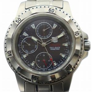 腕時計 ウォッチ ソーラー カレンダー付き ロゴ 黒文字盤 クロノグラフ 回転ベゼル シルバー色 FK-997-C