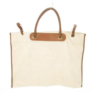 トートバッグ キャンバス フェイクレザー ロゴ バイカラー ベージュ 茶 ブラウン /MN13 GY11