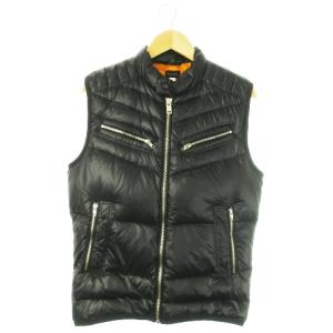 ダウンベスト ジップアップ フード収納 ロゴ M 黒 ブラック /AO12 GY18
