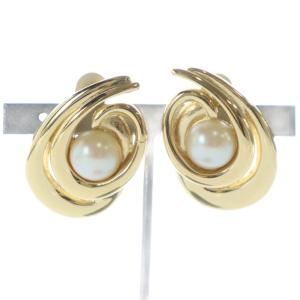 イヤリング アクセサリー クリップ式 両耳用 フェイクパール ロゴ 刻印 ゴールド色 GY11 /MQ