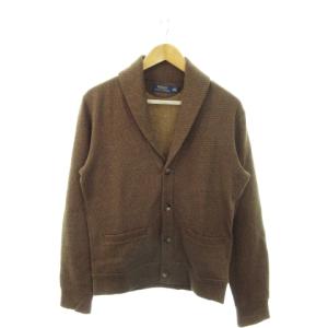 カーディガン ニット ショールカラー 長袖 裏起毛 千鳥格子 チェック 総柄 XS 茶 ブラウン /MN16