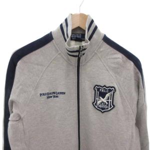 POLO RALPH LAUREN ジップブルゾン トラックジャケット 鹿の子 リブ ロゴ刺繍 ワッペン L グレー /FT GY18