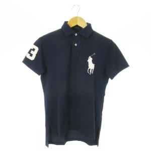 ポロシャツ 半袖 コットン 鹿の子 刺繍 ビッグポニー XS 紺 ネイビー /AO19 GY18