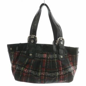 ハンドバッグ ワンショルダー キャンバス レザー シグネチャー チェック柄 ラメ 総柄 ロゴ 黒 ブラック