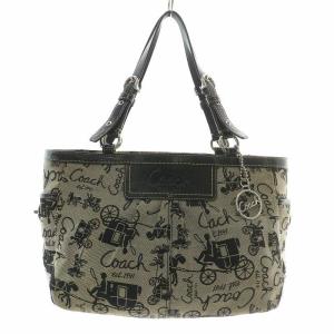 ハンドバッグ トート キャンバス レザー シグネチャー 総柄 ロゴ 型押し 黒 ブラック F14443