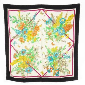 スカーフ スクエア 大判 シルク 絹 花柄 ブーケ たんぽぽ アネモネ ポピー ダリア 蝶 テントウムシ