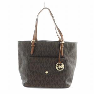 トートバッグ タグ付き ハンド ロゴ PVC レザー ロゴ 総柄 茶 ブラウン GY18 /MQ