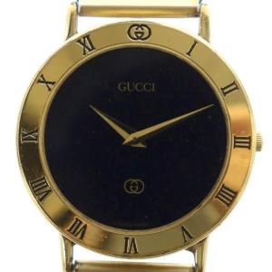 腕時計 ウォッチ クォーツ ロゴ 黒文字盤 ゴールド色 3000M GY18 /MQ OH