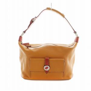 ワンハンドルバッグ レザー ロゴ ステッチ バイカラー 茶 ブラウン GY18 /MQ