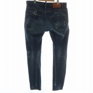 DSQUARED2 デニムパンツ ジーンズ テーパード ダメージ加工 ペイント加工 ボタンフライ ロゴ 48 M 青 ブルー