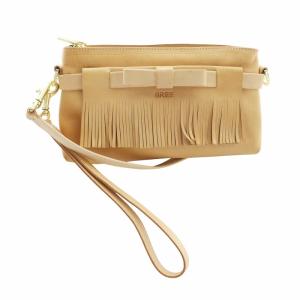 ショルダーバッグ 斜めがけ レザー ロゴ フリンジ リボン 茶 ブラウン GY18 /MQ