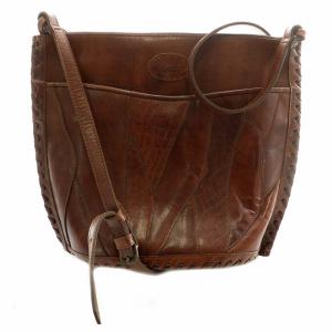 ショルダーバッグ レザー 皮革 ロゴ 総裏地 幾何学模様 茶 ブラウン 緑 グリーン /MP GY18