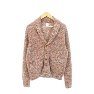 ニットカーディガン ショールカラー 長袖 ウール混 ミックスカラー 3 L 茶 ブラウン /AH4 GY18