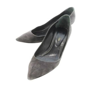 パンプス ミドルヒール アーモンドトゥ レザー 革 スエード 35.5 22.5cm グレー /CK13