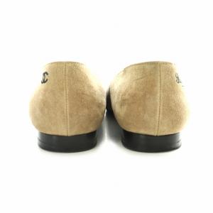 CHANEL パンプス フラットシューズ ココマーク スエード 35 ベージュ ブラック