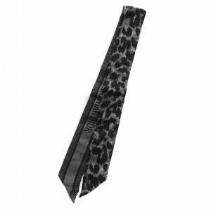 Mizza ミッツァ スカーフ 絹 シルク ヒョウ柄 レオパード ロゴ 総柄 黒 ブラック 15LEO106I603