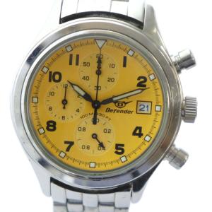 defender 腕時計 ウォッチ クロノグラフ クォーツ カレンダー付き ロゴ 黄文字盤 シルバー色