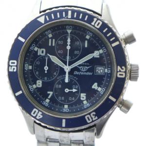 defender 腕時計 ウォッチ クロノグラフ クォーツ カレンダー付き 青文字盤 ロゴ シルバー色
