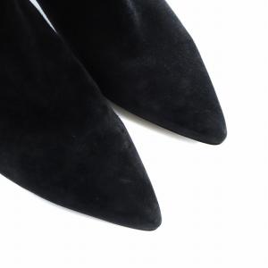 Salvatore Ferragamo ブーティ ショートブーツ サイドジップ スエード レザー ロゴ ポインテッドトゥ 8.5 22cm 黒