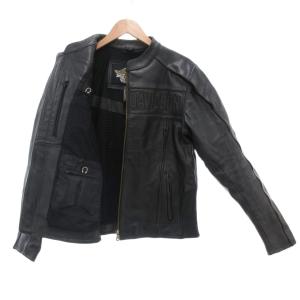 HARLEY DAVIDSON レザージャケット ライダース 革ジャン シングル ロゴ 黒 ブラック /AE GY17