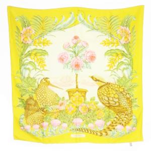 スカーフ スクエア シルク 絹 鳥 バード 花柄 アザミ 撫子 黄 イエロー /CK32 GY18