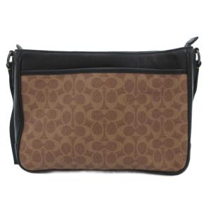 COACH ショルダーバッグ シグネチャー ロゴ レザー切替 PVC 茶 ブラウン 黒 ブラック CV761 /JS
