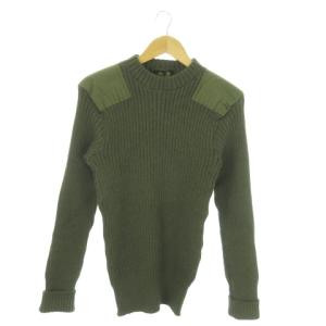 ニット セーター クルーネック 長袖 切替 異素材 エルボーパッチ 3 L 緑 カーキ /AO19 GY17