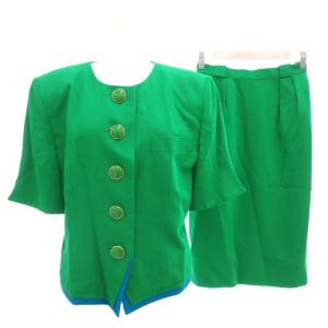 ヴィンテージ セットアップ フォーマル ジャケット 半袖 タイトスカート ひざ丈 11 M 緑 グリーン