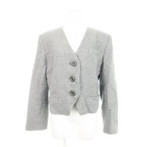 ノーカラージャケット ツイード Vカット ウール 総裏地 L グレー /AH11 GY17