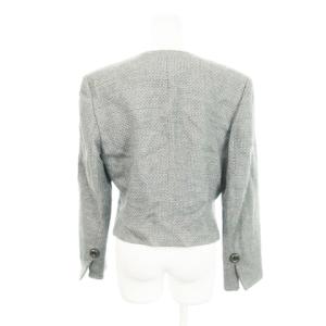 Christian Dior ノーカラージャケット ツイード Vカット ウール 総裏地 L グレー /AH11 GY17