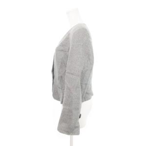 Christian Dior ノーカラージャケット ツイード Vカット ウール 総裏地 L グレー /AH11 GY17