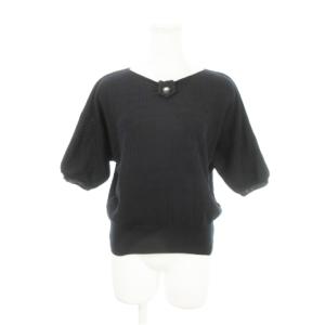 PRET-A-PORTER ニット セーター Vネック 五分袖 透かし編み ボタン 黒 ブラック /AH21