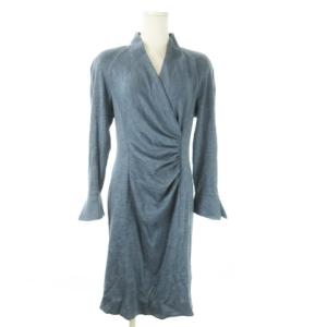 ワンピース ひざ丈 カシュクール 長袖 カシミヤ混 ストレッチ ギャザー 11 グレー /AO21 GY17