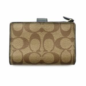 COACH 二つ折り財布 小銭入れあり レザー 皮革 シグネチャー ロゴ ベージュ 茶 ブラウン 黒 ブラック F23553