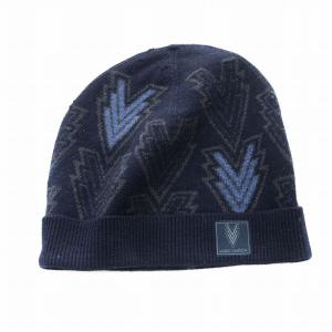 トリプルＶ ビーニー ニットキャップ ニット帽 帽子 総柄 ロゴ 紺 ネイビー GY18 /MQ OH