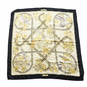 カレ90 Caraibes カリブ鳥 大判 スカーフ ストール ロゴ 総柄 花柄 ベージュ GY18 /MQ