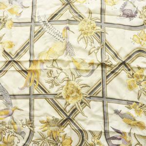 HERMES カレ90 Caraibes カリブ鳥 大判 スカーフ ストール ロゴ 総柄 花柄 ベージュ GY18 /MQ