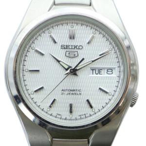 ファイブ 5 腕時計 ウォッチ 自動巻き カレンダー付き デイト ロゴ 白文字盤 シルバー色 7S26-02F0