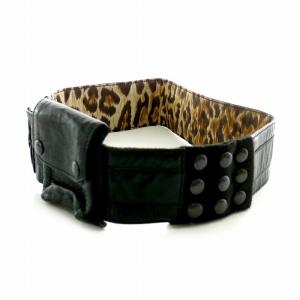 ベルト レザー スナップボタン レオパード柄 ブラック ベージュ