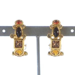 イヤリング アクセサリー クリップ式 両耳用 ロゴ ストーン クリスタル ゴールド色 GY18 /MQ