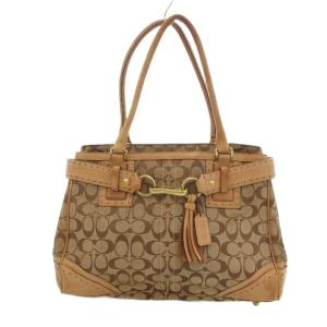 シグネチャー ハンドバッグ トート キャンバス レザートリム ベージュ系 10508 /UO GY11