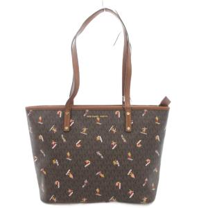 ハンドバッグ トート 肩掛け 総柄 ロゴ PVC レザー 茶 ブラウン /GV GY11